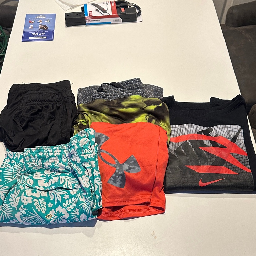 Boys L summer bundle. Shorts shirt and swim trunks.